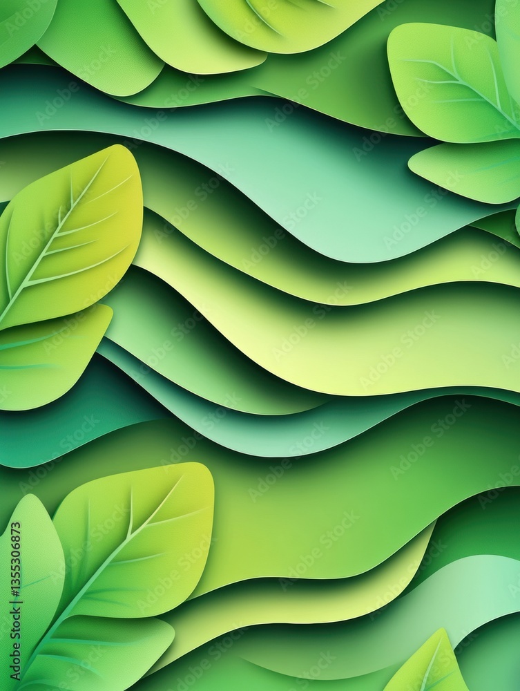 Obraz premium Explore fresh eco-friendly art with layered tropical leaves in vibrant green tones showcasing an organic natural aesthetic for a calming ambiance