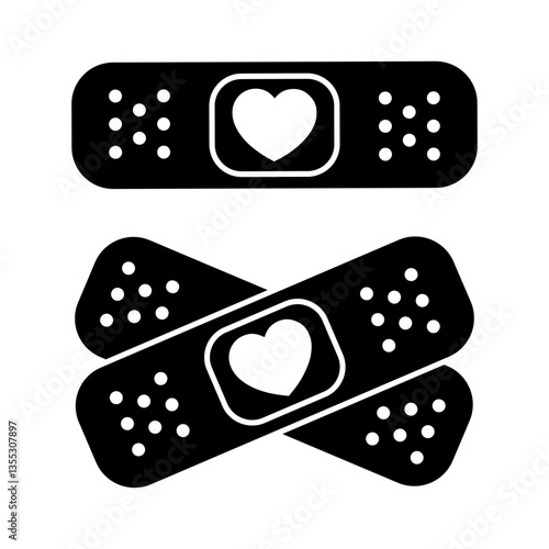 Bandage Heart and Crossed Bandages Vector Designs - Healing and Care Symbols