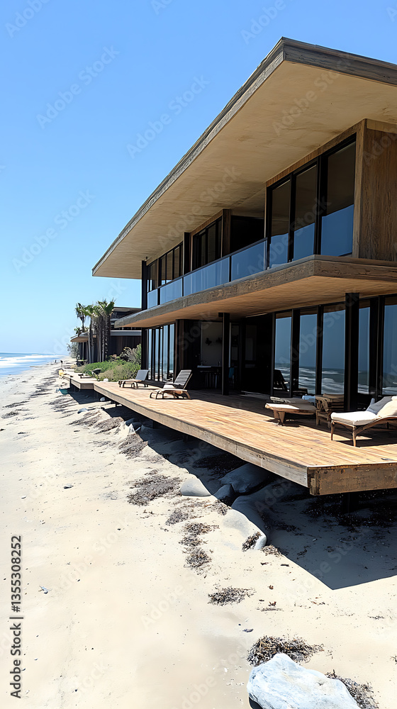 Modern Beach House with Oceanfront Deck. Modern Beach House with Oceanfront Deck.