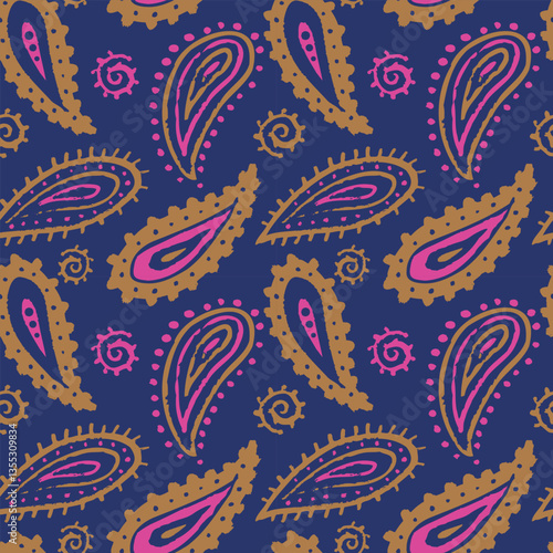 Vector seamless paisley pattern in vintage style. Retro pattern of abstract turkish cucumbers.