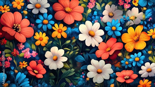 Wallpaper Mural Vivid Colorful Flowers - Bright, vivid flowers in gardens, fields, or wild landscapes, perfect for seasonal, joyful, and nature-inspired designs.  Torontodigital.ca