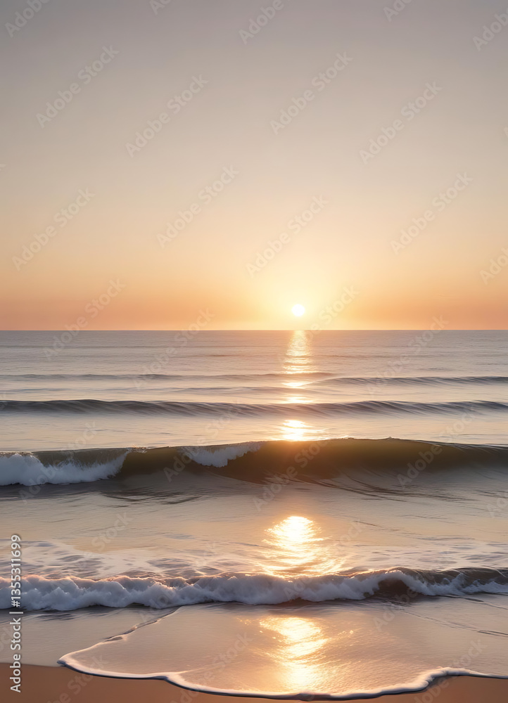 Fototapeta premium Sunset Over the Ocean with Gentle Waves