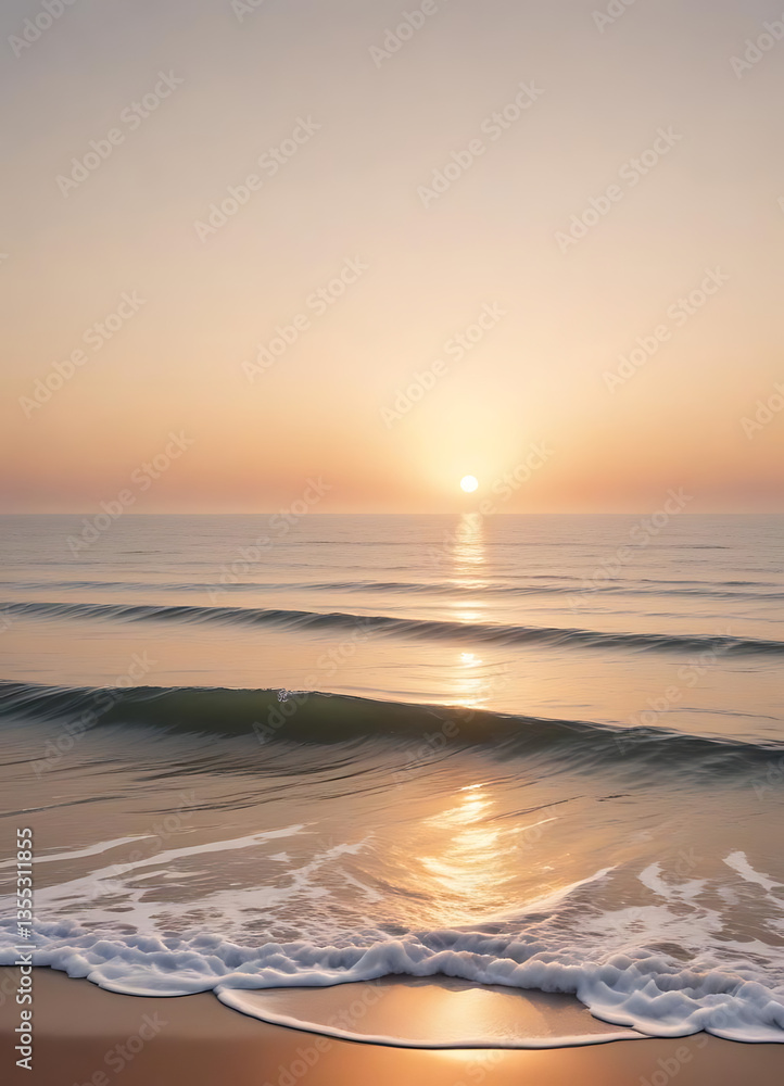 Obraz premium Sunset Over the Ocean with Gentle Waves