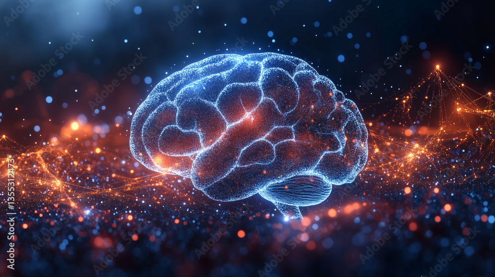 Representación digital de cerebro con conexiones neuronales luminosas Representación digital de cerebro con conexiones neuronales luminosas