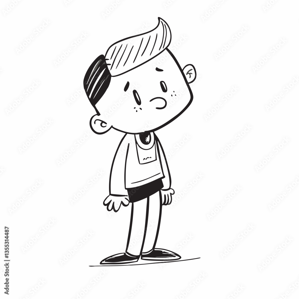 Boy comic black and white sketch vector illustration, doodle style. Black line art. Stick cartoon vector Boy comic black and white sketch vector illustration, doodle style. Black line art. Stick cartoon vector
