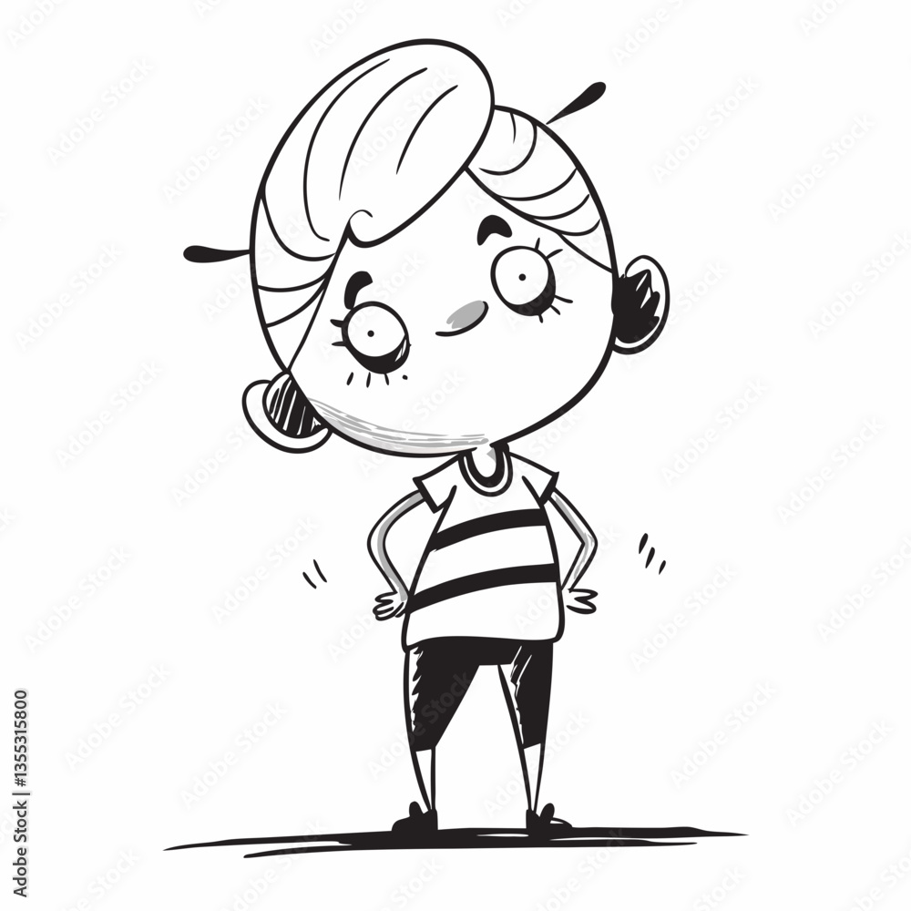 Woman, Girl comic black and white sketch vector illustration, doodle style. Black line art. Stick cartoon vector Woman, Girl comic black and white sketch vector illustration, doodle style. Black line art. Stick cartoon vector