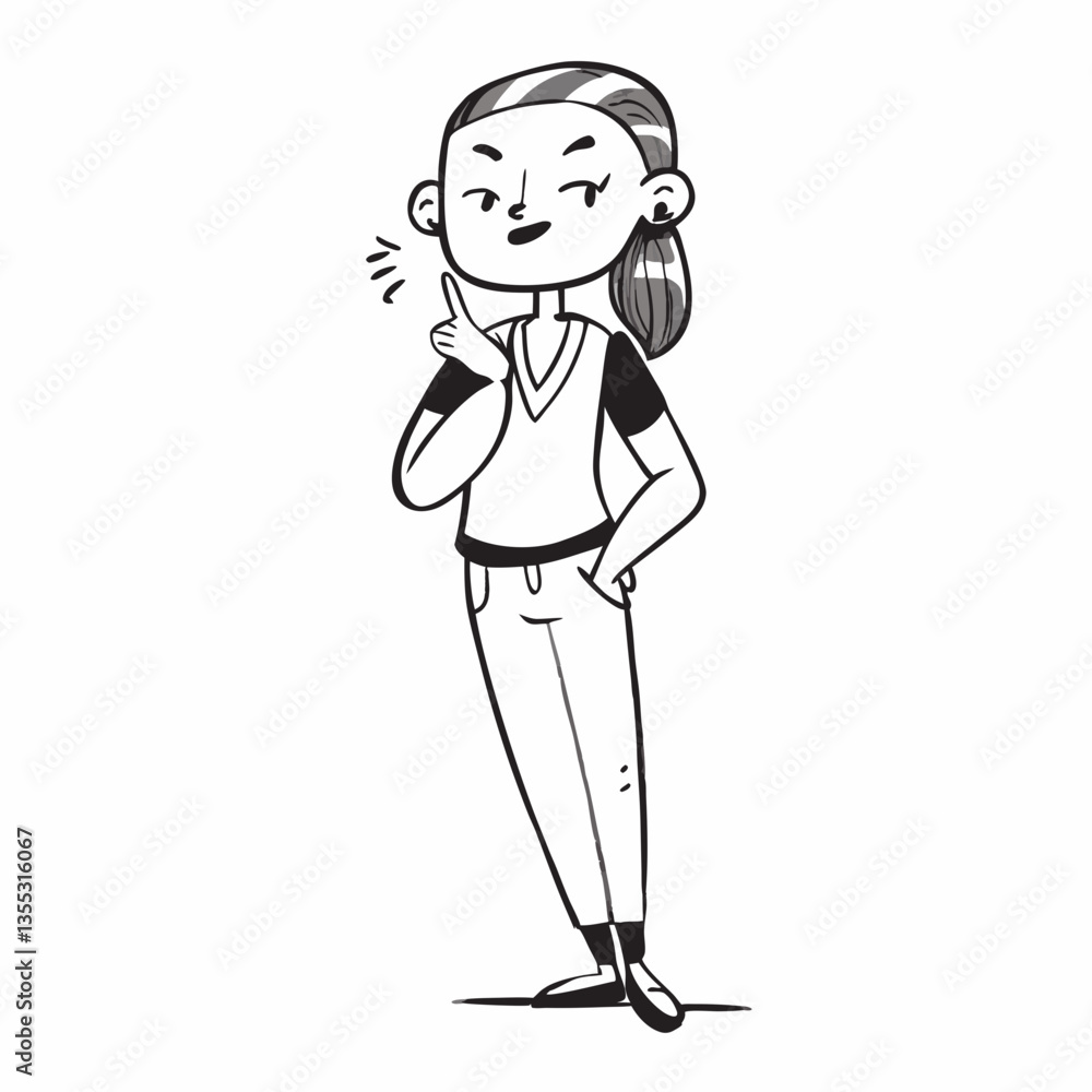 Woman, Girl comic black and white sketch vector illustration, doodle style. Black line art. Stick cartoon vector Woman, Girl comic black and white sketch vector illustration, doodle style. Black line art. Stick cartoon vector