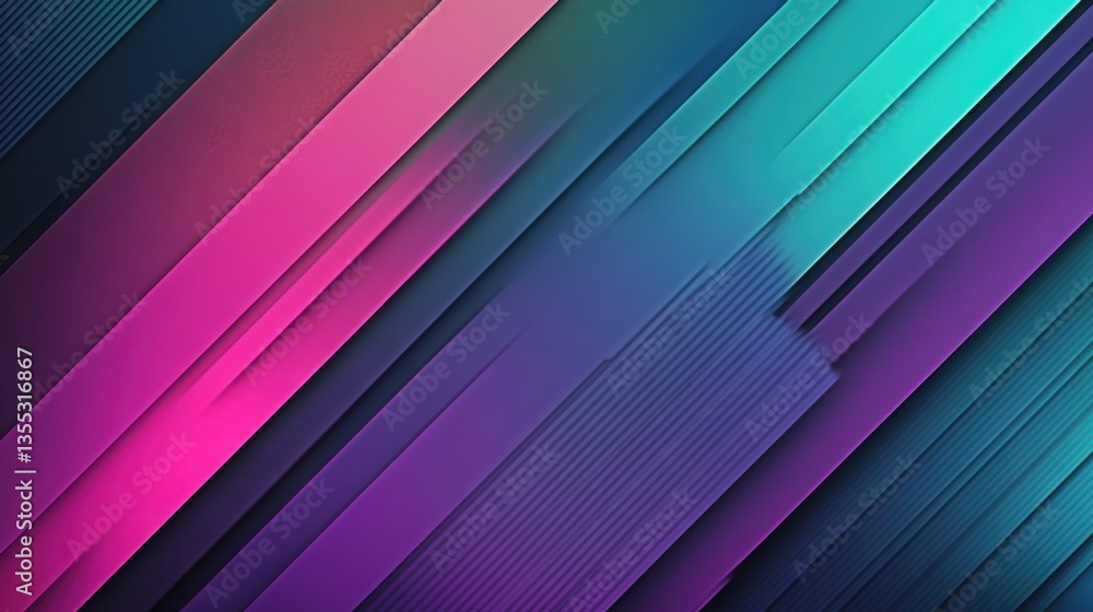 Fototapeta premium Stylish abstract wallpaper with neon purples, greens, and blues creating a striking and edgy design. Geometric shapes overlap and shift in space, blending sharp lines with softer, blended textures