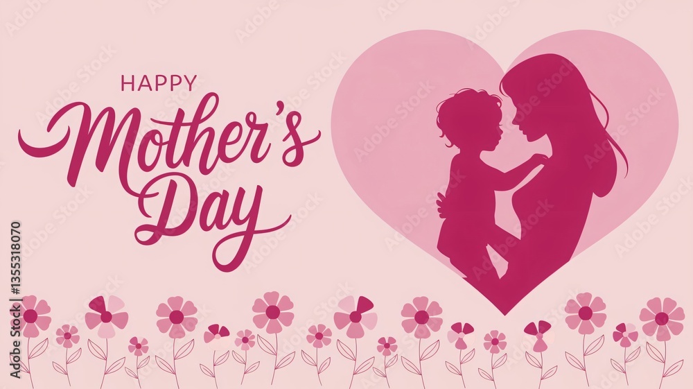 Happy Mother's Day Illustration Featuring a Mother and Child Happy Mother's Day Illustration Featuring a Mother and Child