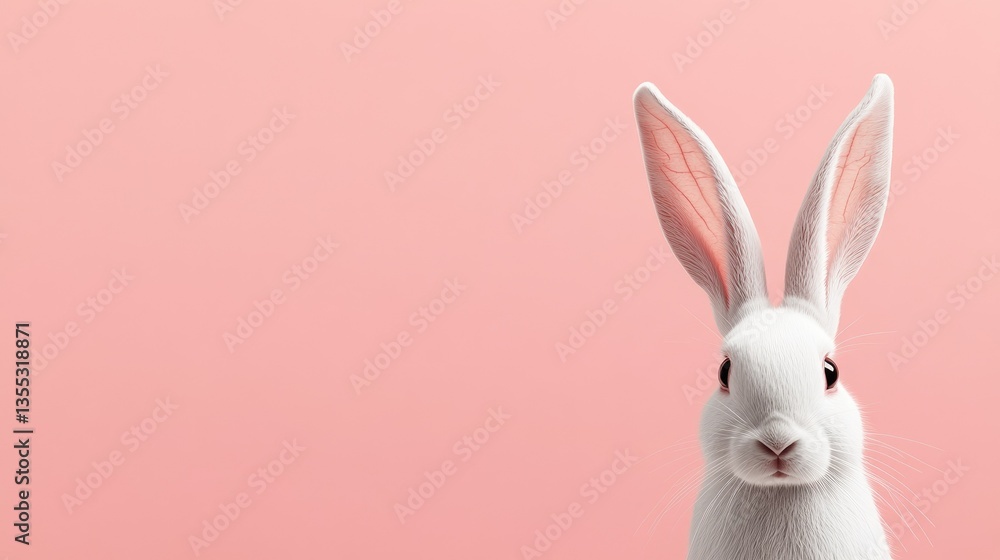 Obraz premium Photo of a little bunny, on a soft pink background Easter theme