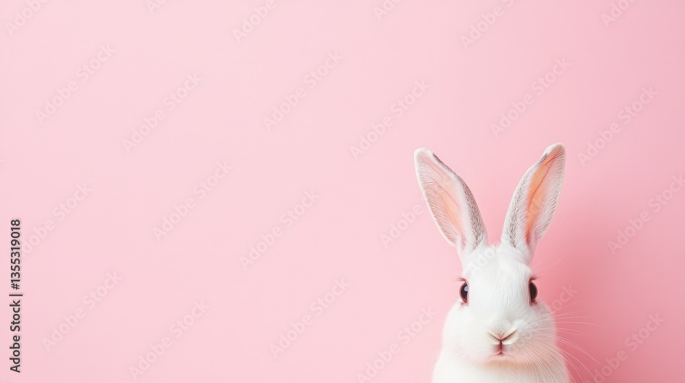 Fototapeta premium Photo of a little bunny, on a soft pink background Easter theme