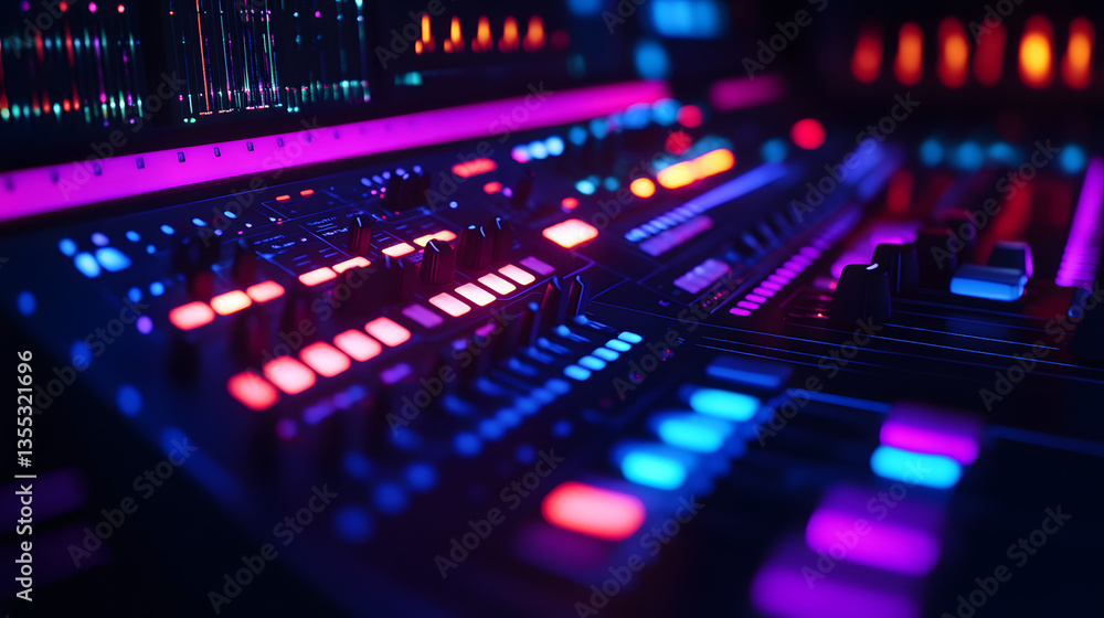 A neon-infused AI synthesizer composing electronic beats in real-time. A neon-infused AI synthesizer composing electronic beats in real-time.