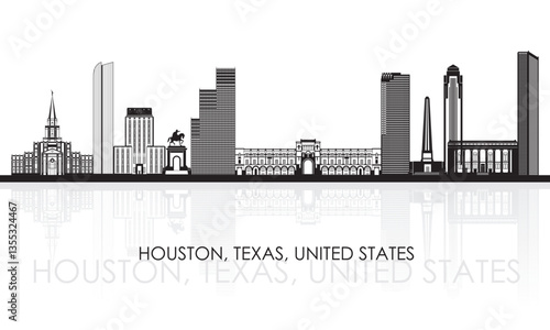 Silhouette Skyline panorama of city of Houston, Texas, United States - vector illustration