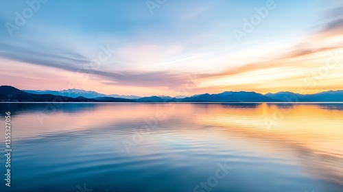 Wallpaper Mural Stunning sunset reflection on calm lake surrounded by mountains creating a peaceful scene : Generative AI Torontodigital.ca