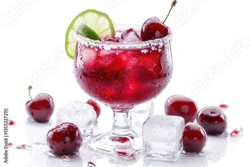 Wallpaper Mural Vibrant Cherry Margarita Cocktail with Ice and Cherry Garnish: A Refreshing Party Beverage Torontodigital.ca