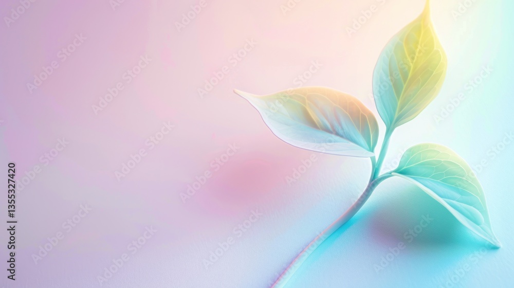 Fototapeta premium Delicate Pastel Leaves on Gradient Background Soft Ethereal Plant Design for Nature and Welln