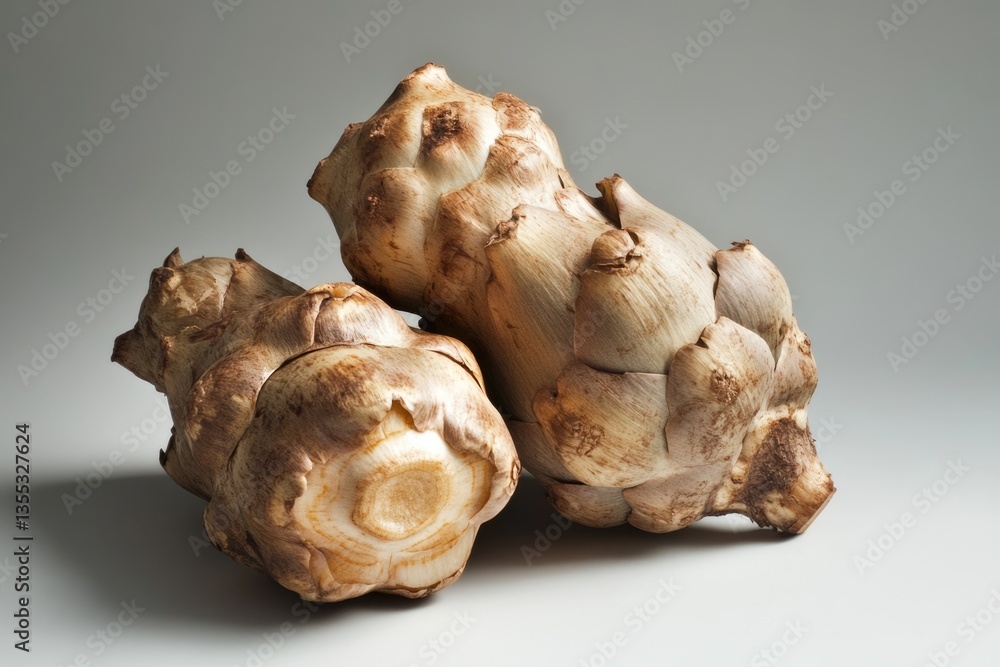 Isolated Jerusalem Artichokes Tuber with Soft Shadow on Grey Background Isolated Jerusalem Artichokes Tuber with Soft Shadow on Grey Background
