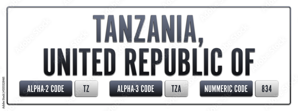 Obraz premium Tanzania, United Republic of. Illustration with ISO 3166-1 Country Code. ISO Alpha-2, Alpha-3 and Numeric code. Two three letters and numbers.