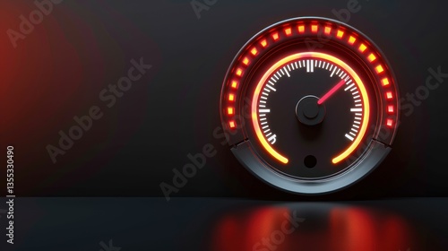 Glowing Speedometer with Red LED Lights on a Dark Background