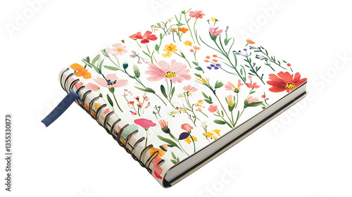 Wallpaper Mural Colorful Floral Notebook with Spiral Binding on Transparent Background, PNG Torontodigital.ca