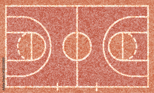 Textured Basketball Court with Marked Lines Top View. Rough Outdoor Sports Field For Games, Training, and Competitions. Urban Playground For Recreation And Fitness. Vector Illustration.