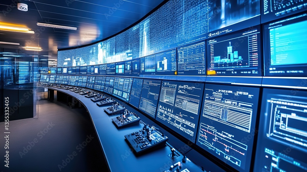 Fototapeta premium A next-gen industrial control center running quantum-optimized logistics.