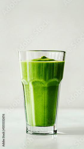 Obraz na płótnie Green Smoothie in a Glass on White Background with Copyspace. Wellness Drink, Detox Beverage, Natural Nutrition. w salonie