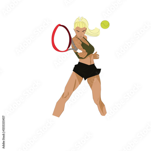 an illustration a women playing tennis with bikini and tank top