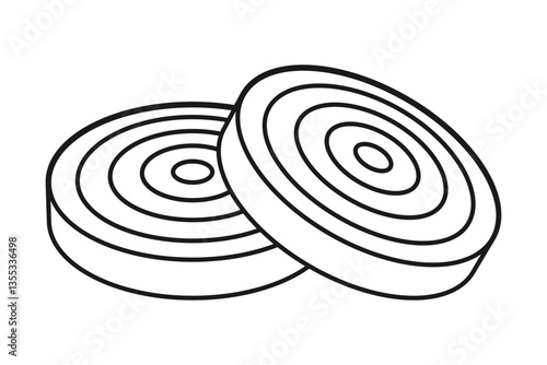 Two checkers or draughts board game pieces in outline vector style