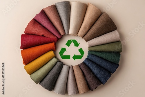 Colorful fabric swatches arranged in circle, showcasing eco-frie