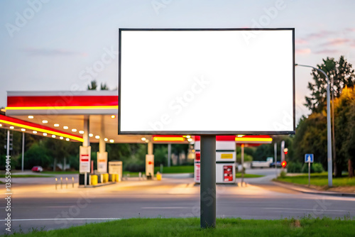Fototapeta Naklejka Na Ścianę i Meble -  Billboard mockup at gas station for advertisement