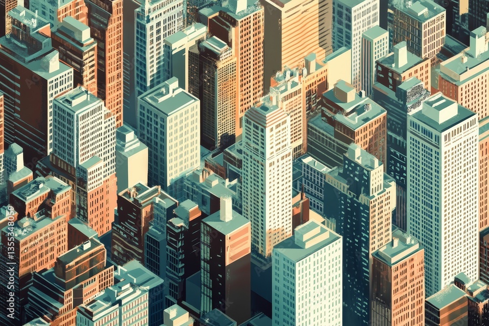 Fototapeta premium Aerial cityscape of buildings in stylized colors.