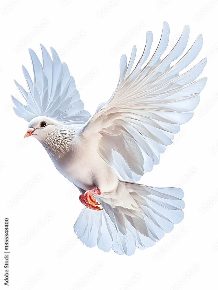 Fototapeta premium White Dove in Flight Against White