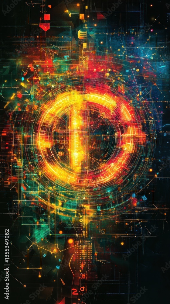Obraz premium Abstract digital art of glowing circle in a circuit background