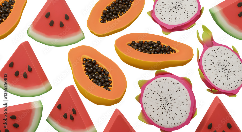 Naklejka premium Dragon Fruit Slices Pattern Side