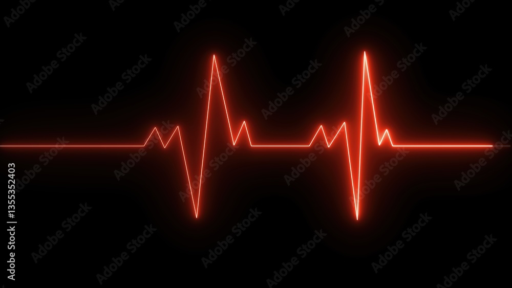 Glowing Red Heartbeat Line on Black Background Glowing Red Heartbeat Line on Black Background
