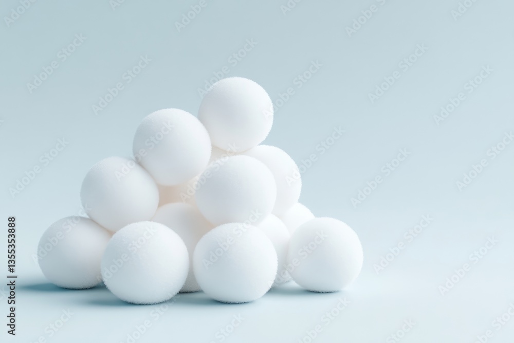Stacked white spheres against a pale blue background Stacked white spheres against a pale blue background