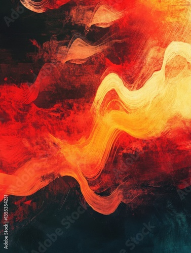 Abstract artwork features warm colors with flowing painterly brushstrokes across the canvas