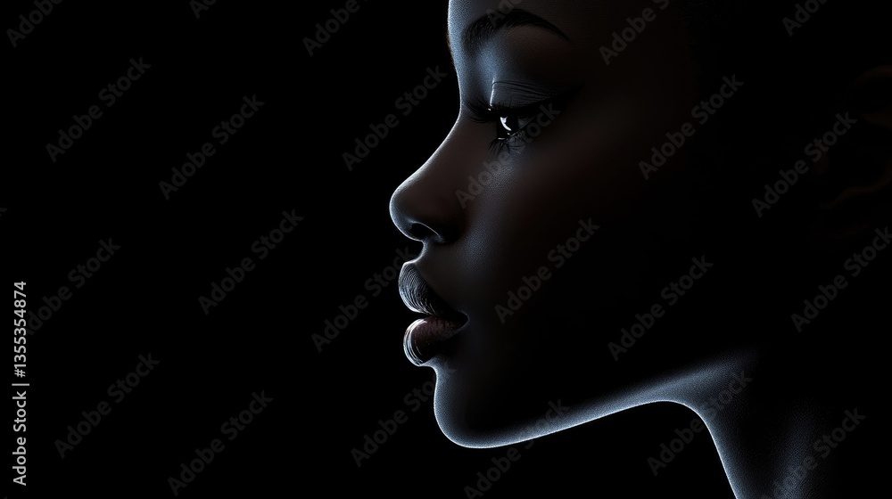 A serene image of a profile silhouette with soft lighting highlighting facial contours A serene image of a profile silhouette with soft lighting highlighting facial contours