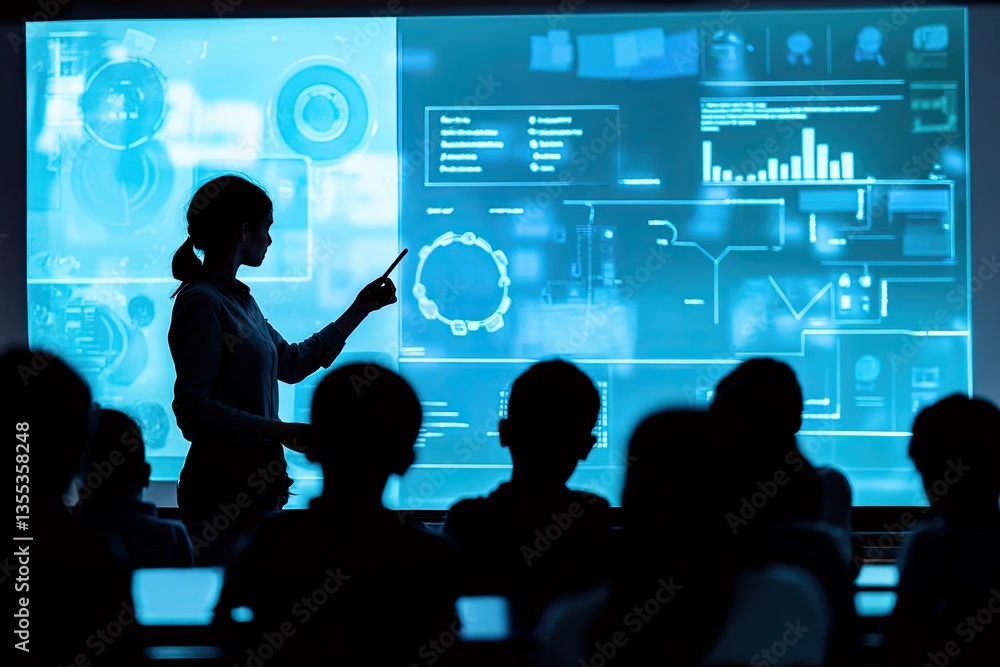 A presentation on interactive data visualization. Attendees are engaged in a dynamic learning session A presentation on interactive data visualization. Attendees are engaged in a dynamic learning session