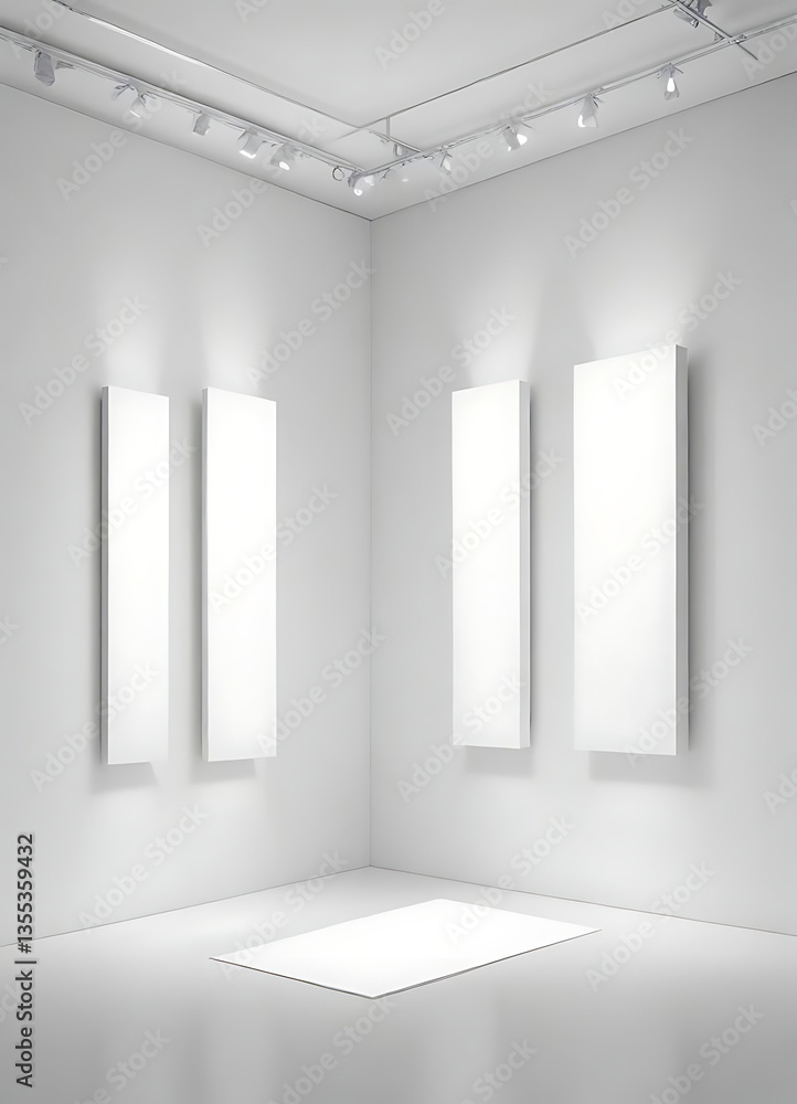 Fototapeta premium Minimalistic white gallery room with lights