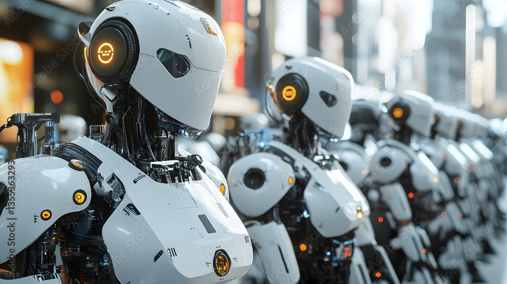 Fototapeta premium A smart AI-powered city where robots handle infrastructure maintenance and emergency response.