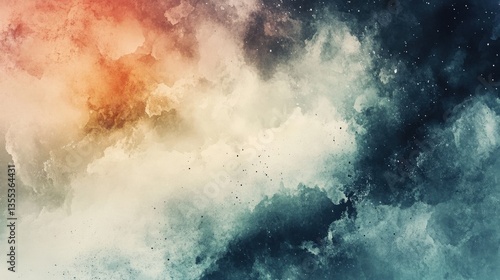 Colorful watercolor abstract background art with fluffy clouds and scattered elements