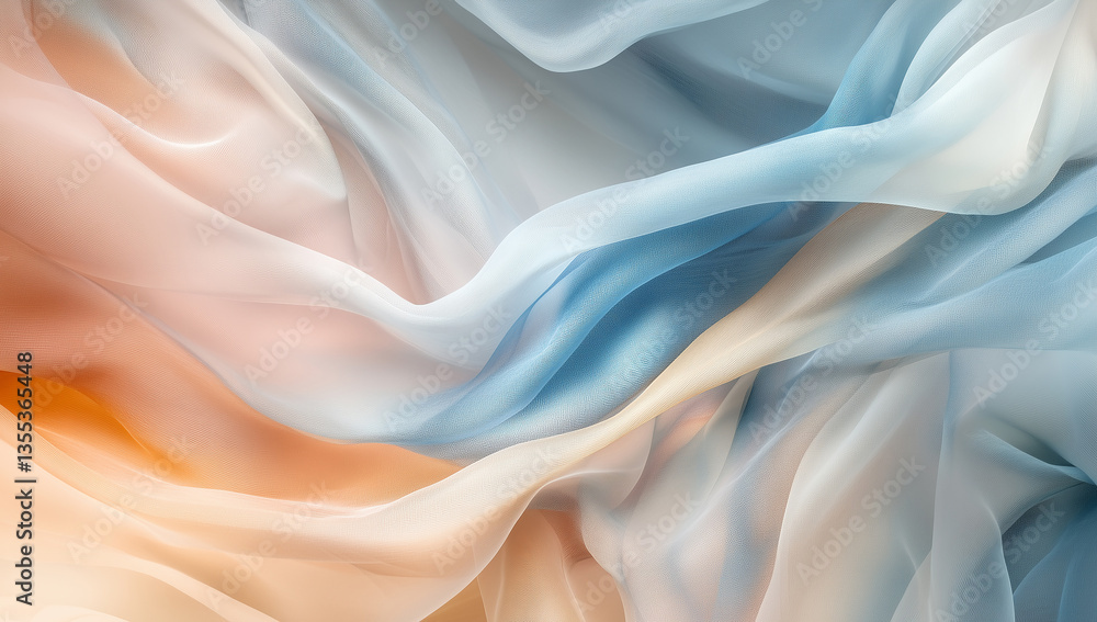 Obraz premium Soft waves of fabric blend into a serene palette of pastel colors, evoking a sense of calm and tranquility in a gentle breeze