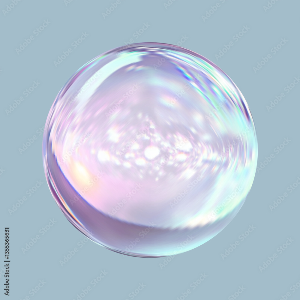 Obraz premium A gleaming realistic glass sphere. An abstract three-dimensional luminous orb with reflections. A geometric abstract form.