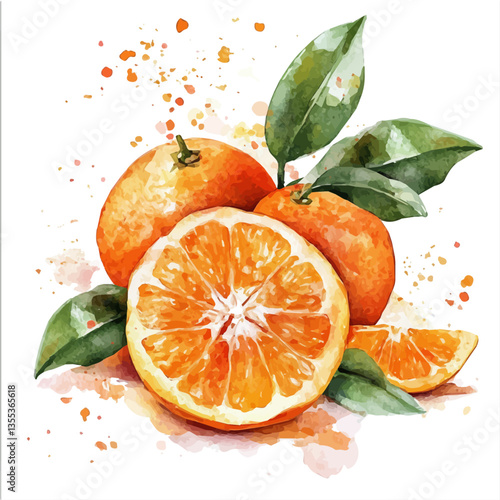 watercolor of Mandarin Slice, isolated on a white background.