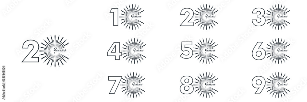 Fototapeta premium collection numbers Anniversary logo set icon vector design, black and white background