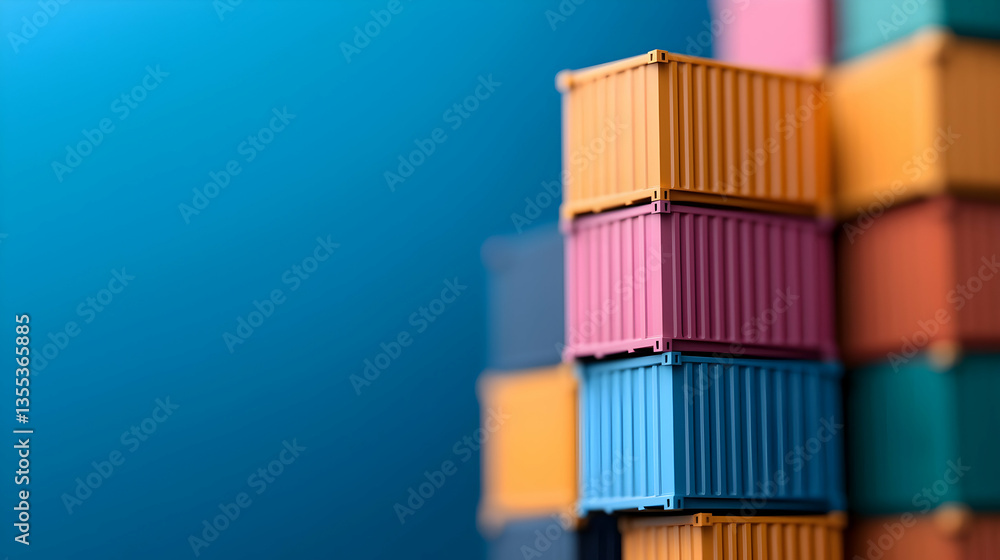 Obraz premium Colorful Stacked Cargo Containers on Blue Background