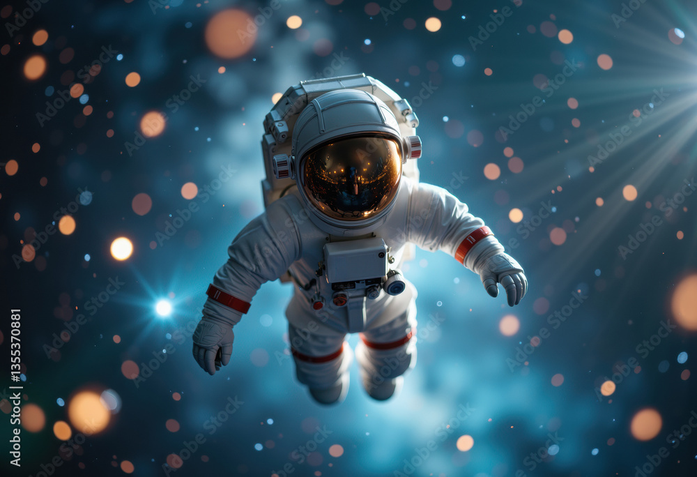 An astronaut floating in space surrounded by colorful stars and light An astronaut floating in space surrounded by colorful stars and light