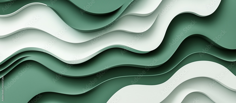Obraz premium Waves of green and white layers create a mesmerizing abstract design in contemporary art